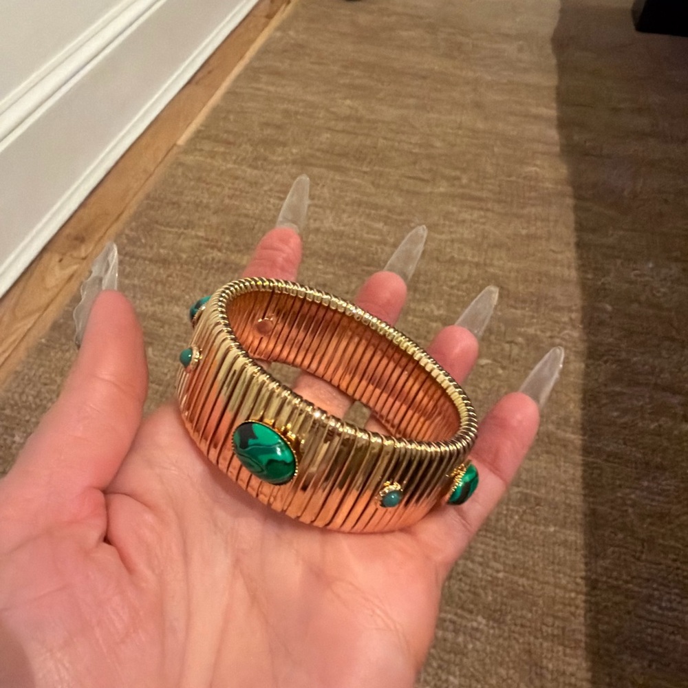 Gold-Tone Bracelet with Green Gem Accents